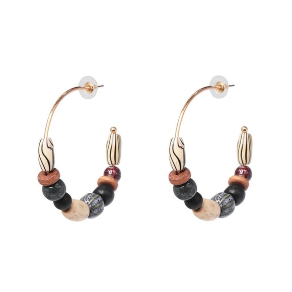 **HARLOW* Colorful Wood Bead Hoop Earrings - Picture 1 of 2